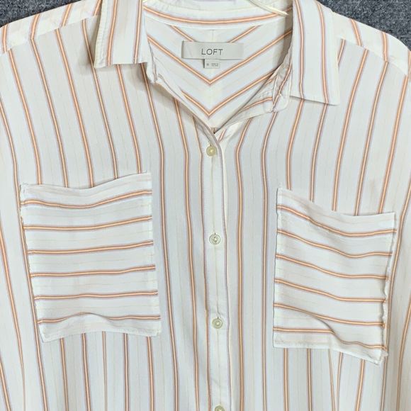 Loft Button Up Shirt Women XL Striped Chest Pockets Long Sleeve Soft Rayon - Picture 2 of 13